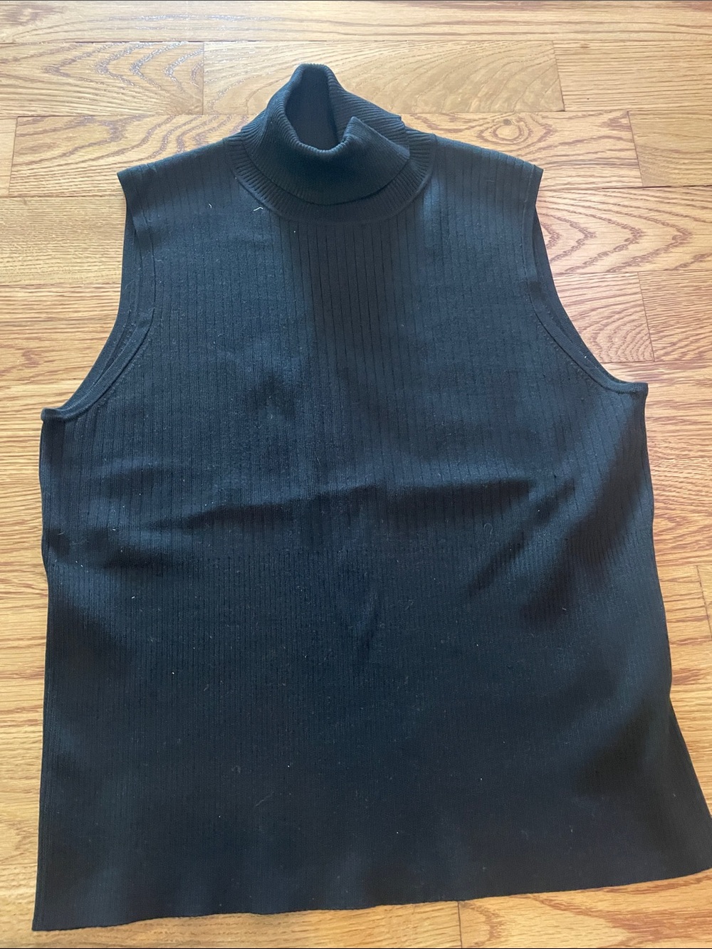 Sleeveless Black Turtleneck Sweater - Classic Rib Knit
